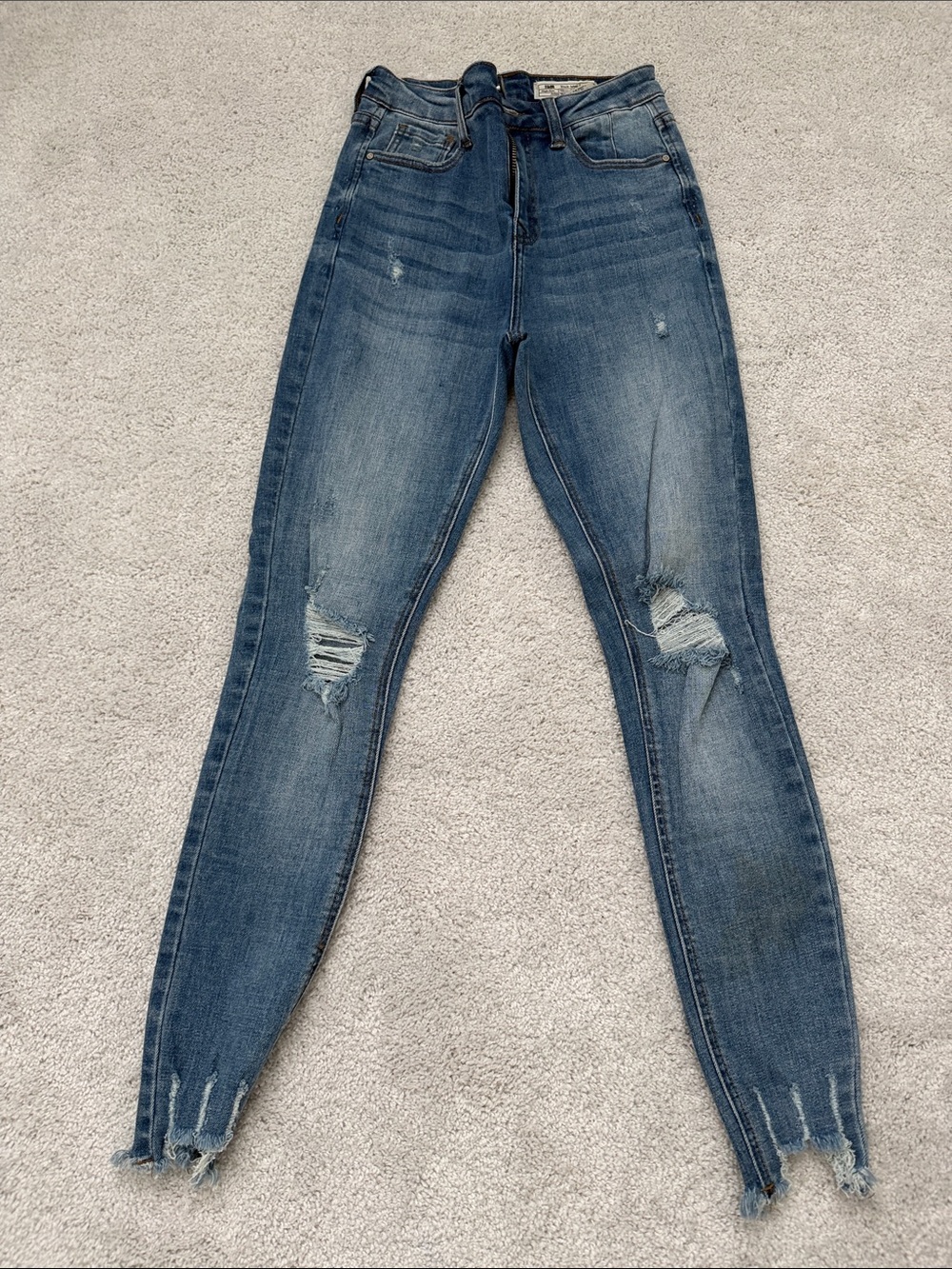 High-Rise Distressed Skinny Jeans - Washed Blue